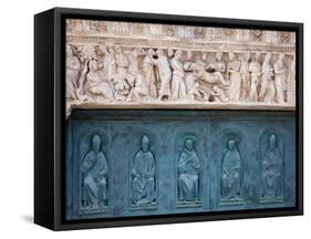 Italy, Siena, Siena Cathedral, Decorated Bronze Door and Sculptured Lintel-Samuel Magal-Framed Stretched Canvas