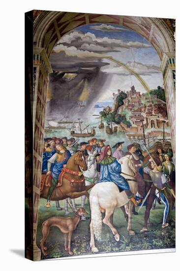 Italy, Siena, Siena Cathedral, Fresco, Aeneas Silvio Piccolomini leaves for the Council of Basel.-Samuel Magal-Stretched Canvas