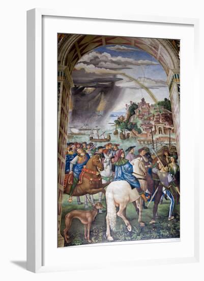 Italy, Siena, Siena Cathedral, Fresco, Aeneas Silvio Piccolomini leaves for the Council of Basel.-Samuel Magal-Framed Photographic Print