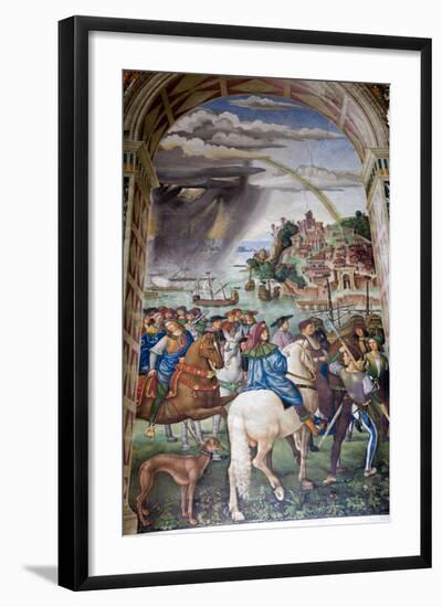 Italy, Siena, Siena Cathedral, Fresco, Aeneas Silvio Piccolomini leaves for the Council of Basel.-Samuel Magal-Framed Photographic Print