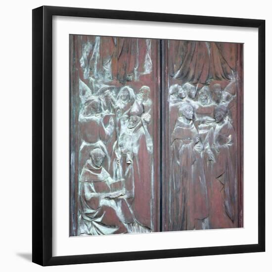 Italy, Siena, Siena Cathedral, Main Facade, Main Door, Bronze Relief, Glorification of the Virgin-Samuel Magal-Framed Photographic Print