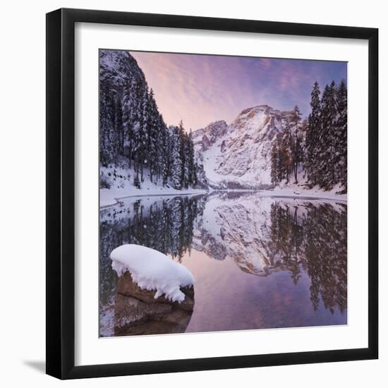Italy, South Tirol, Alto Adige, Lake Pragser Wildsee, Fanes-Sennes-Prags Naturpark, Seekofel-Rainer Mirau-Framed Photographic Print