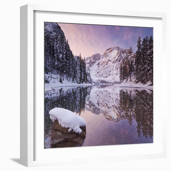 Italy, South Tirol, Alto Adige, Lake Pragser Wildsee, Fanes-Sennes-Prags Naturpark, Seekofel-Rainer Mirau-Framed Photographic Print