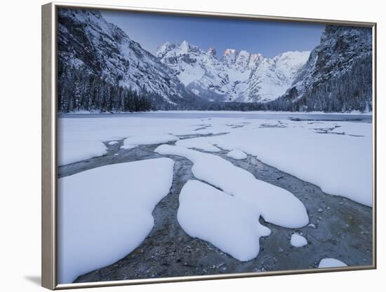 Italy, South Tyrol, Alto Adige, Lake DŸrrsee, Monte Cristallo, Snow-Rainer Mirau-Framed Photographic Print