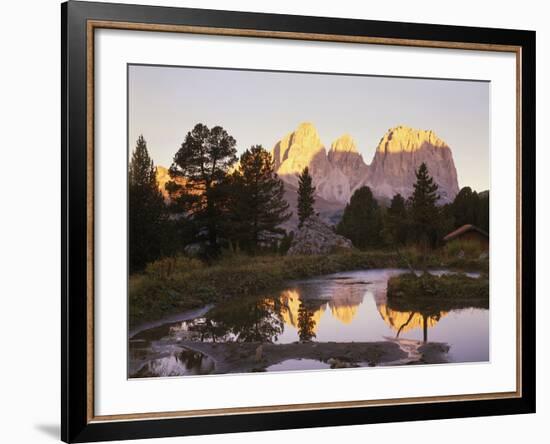 Italy, South Tyrol, Dolomites, Langkofel, Sella, Pordoijoch, Lake, Morning Mood-Thonig-Framed Photographic Print