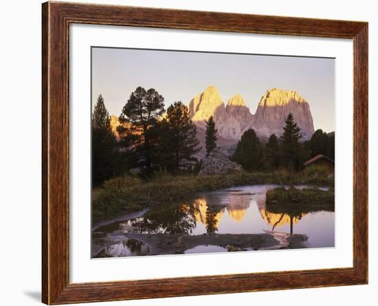 Italy, South Tyrol, Dolomites, Langkofel, Sella, Pordoijoch, Lake, Morning Mood-Thonig-Framed Photographic Print