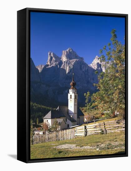 Italy, South Tyrol, Gr?Nertal, Dolomites, Kolfuschg, Sella, Church, Autumn-Thonig-Framed Stretched Canvas