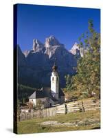 Italy, South Tyrol, Gr?Nertal, Dolomites, Kolfuschg, Sella, Church, Autumn-Thonig-Stretched Canvas