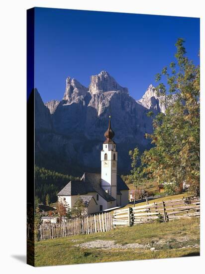 Italy, South Tyrol, Gr?Nertal, Dolomites, Kolfuschg, Sella, Church, Autumn-Thonig-Stretched Canvas