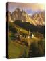 Italy, South Tyrol, Villn?Tal, St. Magdalena, Church, Mountains, 'Geislerspitzen', Autumn-Thonig-Stretched Canvas