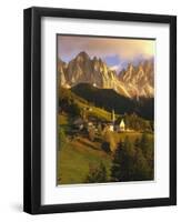 Italy, South Tyrol, Villn?Tal, St. Magdalena, Church, Mountains, 'Geislerspitzen', Autumn-Thonig-Framed Photographic Print