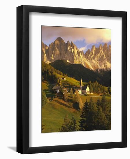 Italy, South Tyrol, Villn?Tal, St. Magdalena, Church, Mountains, 'Geislerspitzen', Autumn-Thonig-Framed Photographic Print