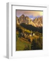 Italy, South Tyrol, Villn?Tal, St. Magdalena, Church, Mountains, 'Geislerspitzen', Autumn-Thonig-Framed Photographic Print