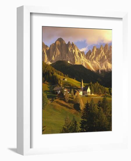 Italy, South Tyrol, Villn?Tal, St. Magdalena, Church, Mountains, 'Geislerspitzen', Autumn-Thonig-Framed Photographic Print