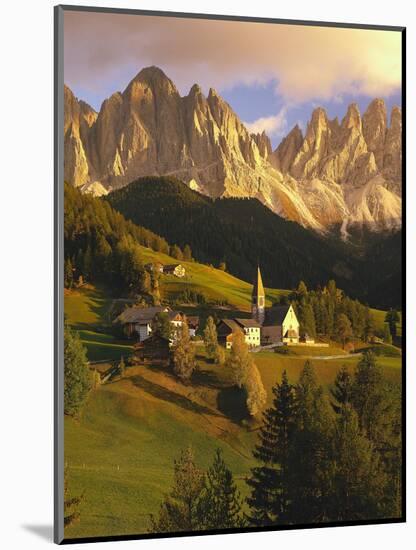 Italy, South Tyrol, Villn?Tal, St. Magdalena, Church, Mountains, 'Geislerspitzen', Autumn-Thonig-Mounted Photographic Print