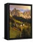 Italy, South Tyrol, Villn?Tal, St. Magdalena, Church, Mountains, 'Geislerspitzen', Autumn-Thonig-Framed Stretched Canvas