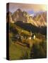 Italy, South Tyrol, Villn?Tal, St. Magdalena, Church, Mountains, 'Geislerspitzen', Autumn-Thonig-Stretched Canvas