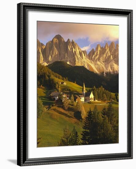 Italy, South Tyrol, Villn?Tal, St. Magdalena, Church, Mountains, 'Geislerspitzen', Autumn-Thonig-Framed Photographic Print