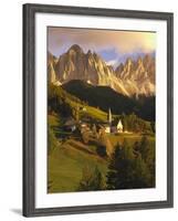 Italy, South Tyrol, Villn?Tal, St. Magdalena, Church, Mountains, 'Geislerspitzen', Autumn-Thonig-Framed Photographic Print