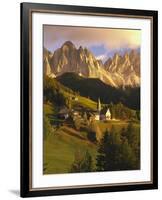 Italy, South Tyrol, Villn?Tal, St. Magdalena, Church, Mountains, 'Geislerspitzen', Autumn-Thonig-Framed Photographic Print