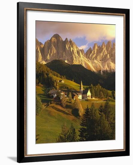 Italy, South Tyrol, Villn?Tal, St. Magdalena, Church, Mountains, 'Geislerspitzen', Autumn-Thonig-Framed Photographic Print