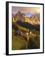 Italy, South Tyrol, Villn?Tal, St. Magdalena, Church, Mountains, 'Geislerspitzen', Autumn-Thonig-Framed Photographic Print