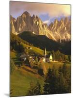 Italy, South Tyrol, Villn?Tal, St. Magdalena, Church, Mountains, 'Geislerspitzen', Autumn-Thonig-Mounted Photographic Print