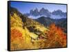 Italy, South Tyrol, Villn?Tal, St. Magdalena, Mountains, 'Geislerspitzen', Autumn-Thonig-Framed Stretched Canvas