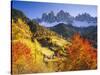 Italy, South Tyrol, Villn?Tal, St. Magdalena, Mountains, 'Geislerspitzen', Autumn-Thonig-Stretched Canvas
