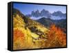 Italy, South Tyrol, Villn?Tal, St. Magdalena, Mountains, 'Geislerspitzen', Autumn-Thonig-Framed Stretched Canvas