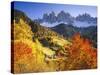 Italy, South Tyrol, Villn?Tal, St. Magdalena, Mountains, 'Geislerspitzen', Autumn-Thonig-Stretched Canvas