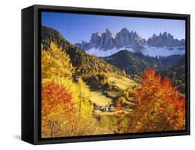 Italy, South Tyrol, Villn?Tal, St. Magdalena, Mountains, 'Geislerspitzen', Autumn-Thonig-Framed Stretched Canvas