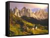 Italy, South Tyrol, Villn?Tal, St. Magdalena, Mountains, 'Geislerspitzen', Autumn-Thonig-Framed Stretched Canvas