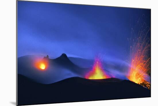 Italy, Stromboli. Long Exposure Image of Three Eruptions at Night-David Slater-Mounted Photographic Print