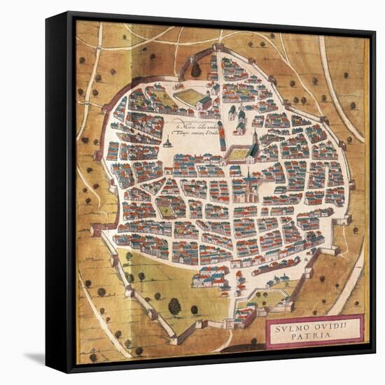 Italy, Sulmona, the City of Sulmona from Civitates Orbis Terrarum-null-Framed Stretched Canvas