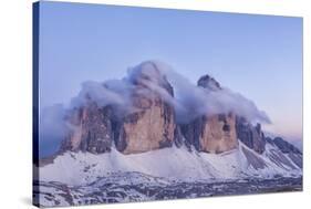 Italy, Trentino-Alto Adige, the Dolomite Peaks Tre Cime Di Lavaredo Wreathed in Cloud-Anne Maenurm-Stretched Canvas