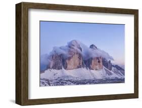 Italy, Trentino-Alto Adige, the Dolomite Peaks Tre Cime Di Lavaredo Wreathed in Cloud-Anne Maenurm-Framed Photographic Print