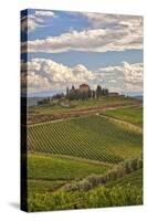 Italy, Tuscany. A view of the vineyards and villa in Chianti region of Tuscany, Italy.-Julie Eggers-Stretched Canvas