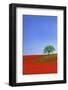 Italy, Tuscany. Abstract of oak tree on red flower-covered hillside-Jaynes Gallery-Framed Photographic Print