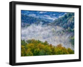 Italy, Tuscany. Autumn morning with fog in the Tuscan valley.-Julie Eggers-Framed Photographic Print