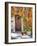 Italy, Tuscany, Contignano. a Wooden Door Surrounded by Fall and Cat-Julie Eggers-Framed Photographic Print