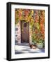 Italy, Tuscany, Contignano. a Wooden Door Surrounded by Fall and Cat-Julie Eggers-Framed Photographic Print