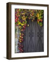 Italy, Tuscany, Contignano. Door Surrounded by Fall Colored Ivy-Julie Eggers-Framed Photographic Print