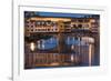 Italy, Tuscany, Florence, Ponte Vecchio reflected in Arno River at dusk.-Merrill Images-Framed Photographic Print