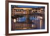 Italy, Tuscany, Florence, Ponte Vecchio reflected in Arno River at dusk.-Merrill Images-Framed Photographic Print