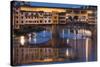 Italy, Tuscany, Florence, Ponte Vecchio reflected in Arno River at dusk.-Merrill Images-Stretched Canvas