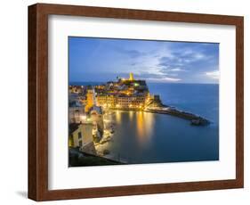 Italy, Tuscany. Hillside town of Vernazza in the evening, Cinque Terre, Liguria region, Italy-Julie Eggers-Framed Photographic Print