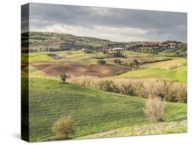 Italy, Tuscany. Landscape and the Town of San Quirico Dorcia-Julie Eggers-Stretched Canvas