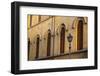 Italy, Tuscany, Lucca. Street lamppost and arched windows with wooden shutters.-Julie Eggers-Framed Photographic Print