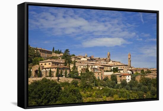 Italy, Tuscany, Montalcino. The hill town of Montalcino as seen from below.-Julie Eggers-Framed Stretched Canvas